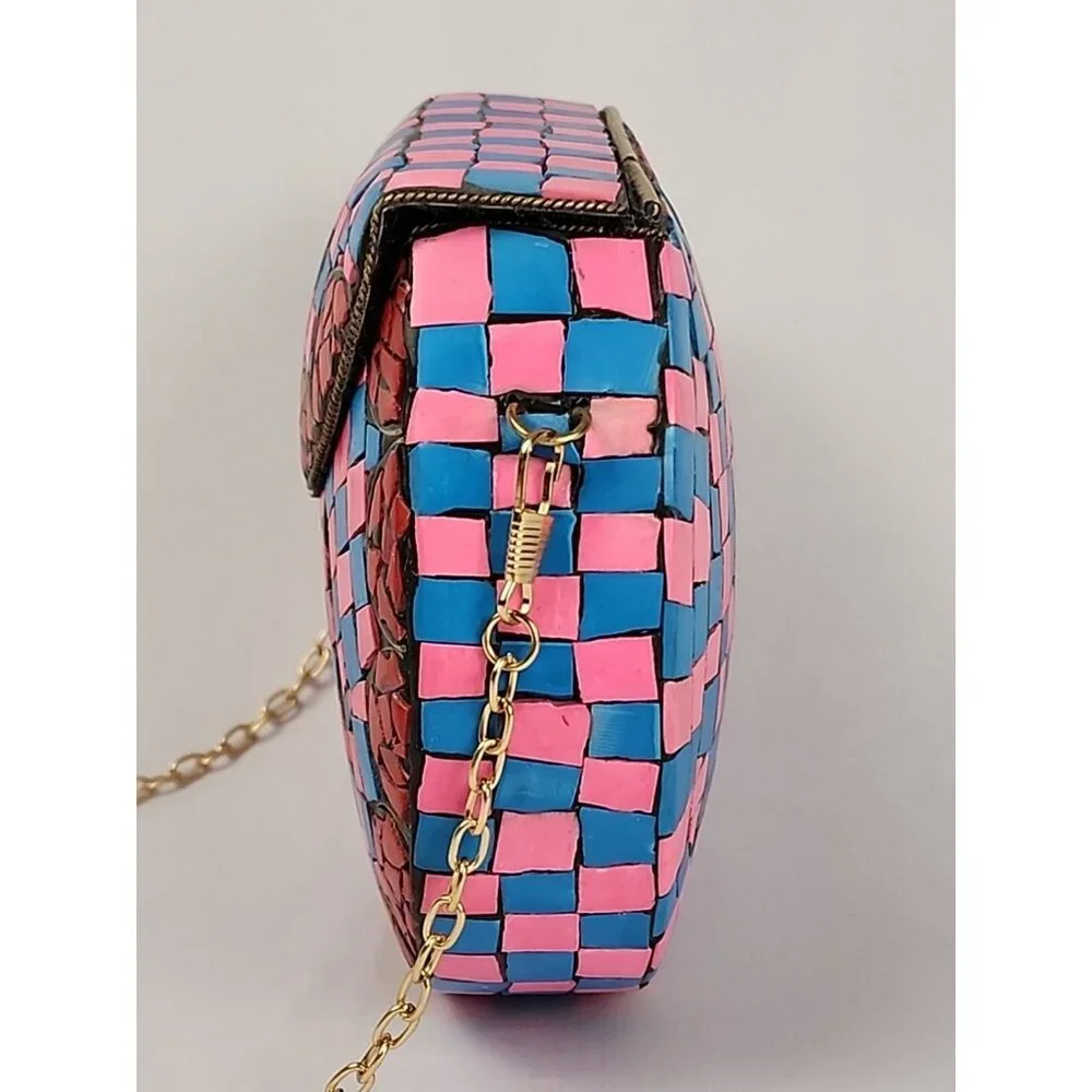 Ramla Mosaic Handmade Bag Pink Blue‎ with Detachable Chain Strap Selling Sunset